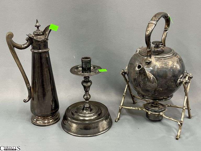 3pcs Plated Pots and Candle Holder, Tallest on Stand 12" image