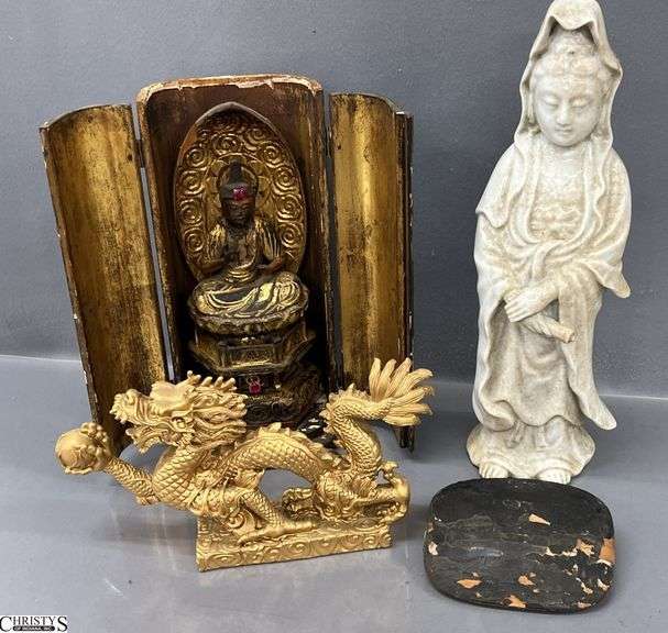 3pcs Asian Influence Decor - Some wear - 12" of tallest image