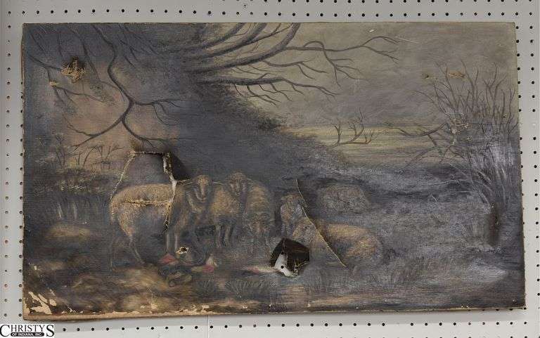 Early Pastoral Oil on Canvas - Damaged - 34" x 20" image