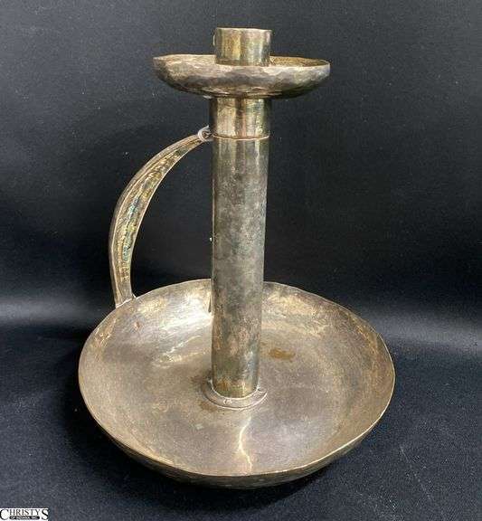 Hammered Silver Candle Holder With Handle 8.5" image