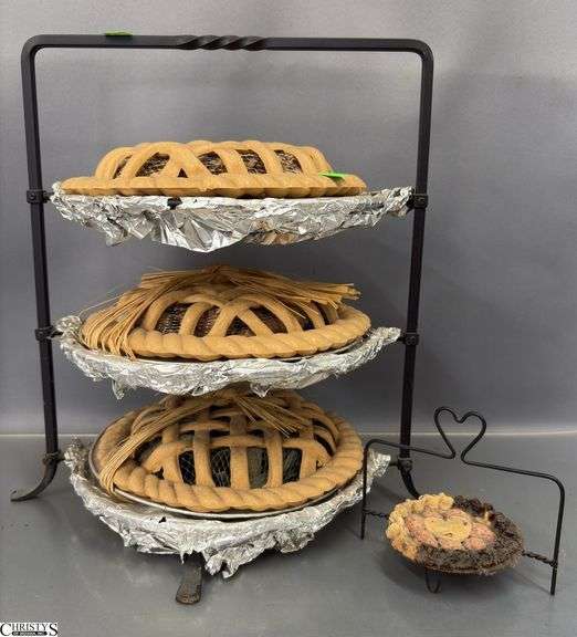 Wrought Iron 3 Pie Display With Faux Pie Potpourri 15" Tall image
