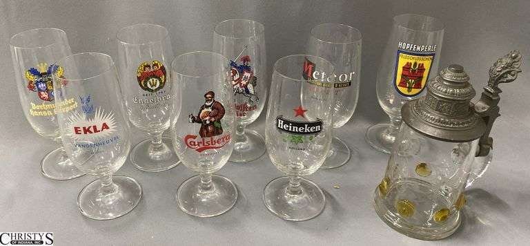 Small German Bar Glasses 6" Tall Glass Stein With Pewter Lid image