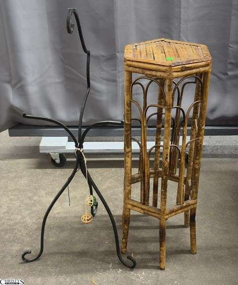 Bamboo Plant Stand, Metal Hanging Pot/Kettle Stand - 32" of tallest image