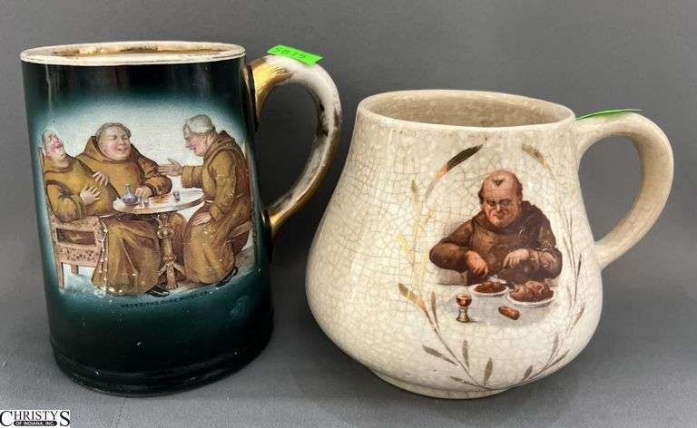 2 Stoneware Mugs, With Monks Tallest 5" image