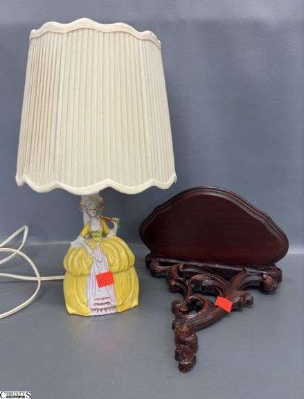 Porcelain Figurine Lamp and Syroco Wall Shelf - 13" of lamp image