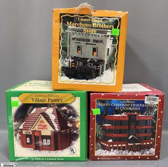 3 Lighted Village Houses, Village Pantry, Morehouse Brothers, Marsh Corp Headquarters image