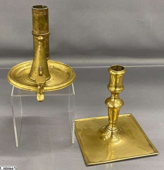 Brass Thumb Push Up Chamberstick with Snuffer 5" image