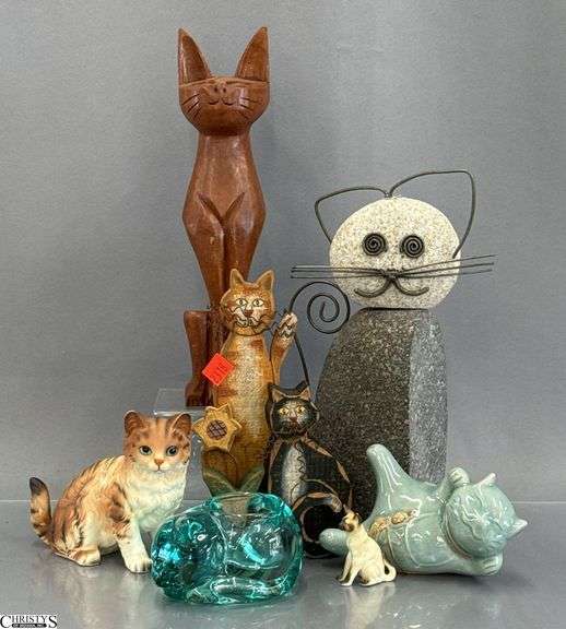 Cat Figures, Wooden Stone, Glass and Ceramic Tallest Siamese 12" image