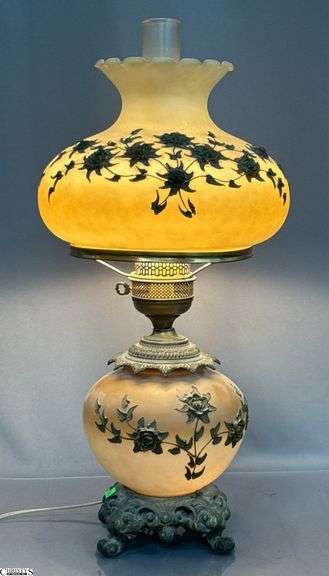 Gone With The Wind Hurricane Style Lamp, Floral Motif, 30" Tall image