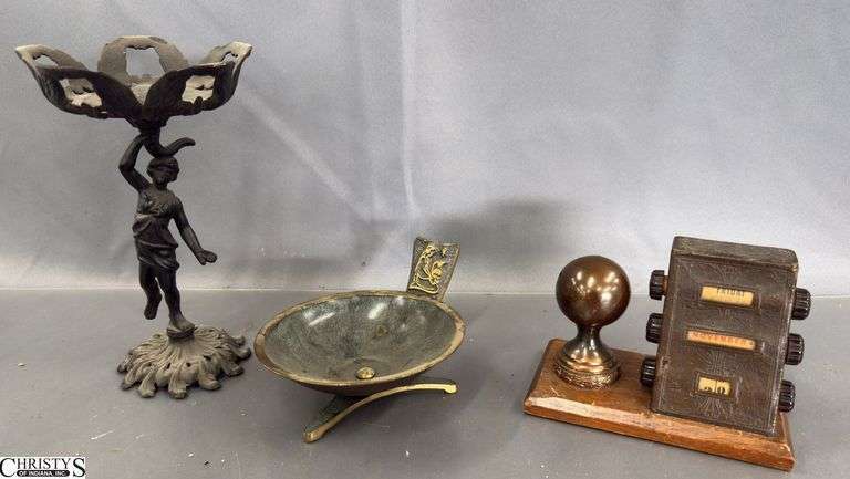 Desk Calendar Grecian Style Ashtray and Candle Holder -  8.5" of tallest image