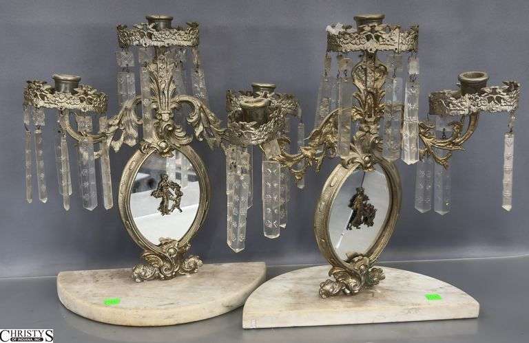 Pair Antique Mirrored Girandoles - 16" of each, missing some prisms image