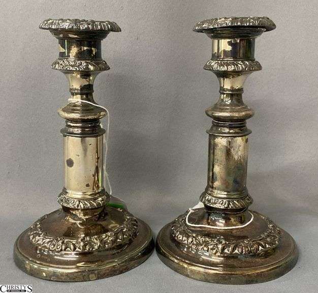 Pair of Extendable Silver Plated Round Base Candle Holders 4x6.75" image