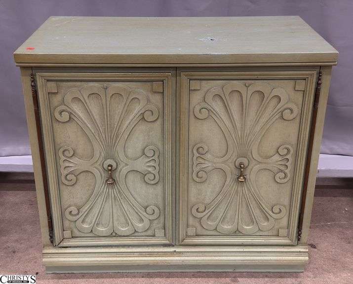 Vintage Green Color 2 Door Cabinet Some Wear 34x19x30" image
