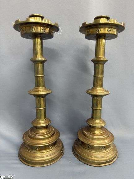 Pair of Brass Altar Candle Sticks 5.5"x16" Tall image