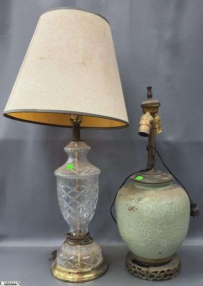Korean Celadon and Crystal Table Lamp - 30" of tallest image