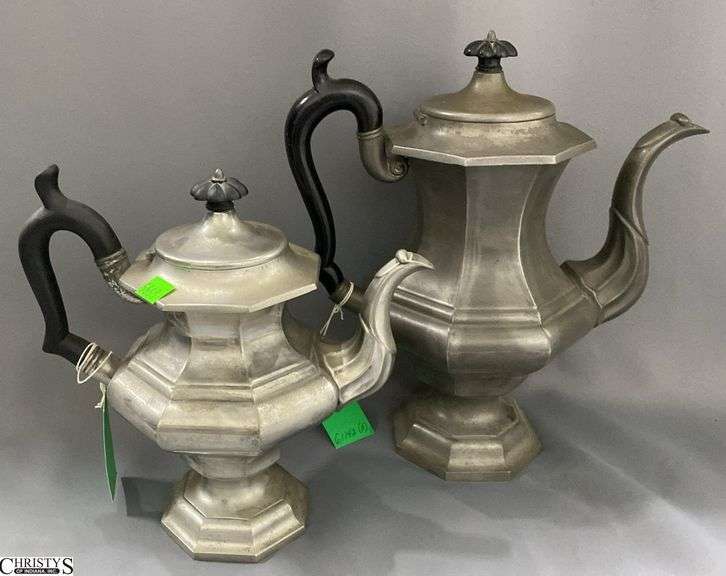 2 Roswell and Gleason Pewter Coffee Pots, Tallest 13" image