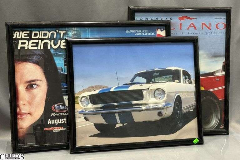 3 Framed Automobile Related Posters 25x19" Including Danica Patrick and Carol Shelby image