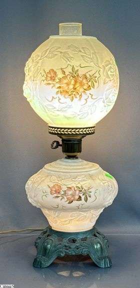 Milk Glass Electrified Oil Lamp, 22" Tall image
