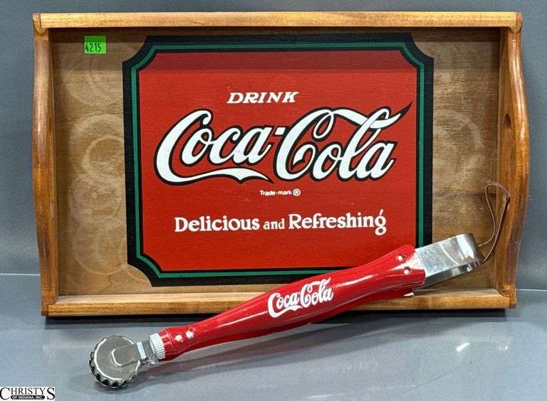 Coca Cola Wooden Tray and BBQ Tongs - 18" of tray image