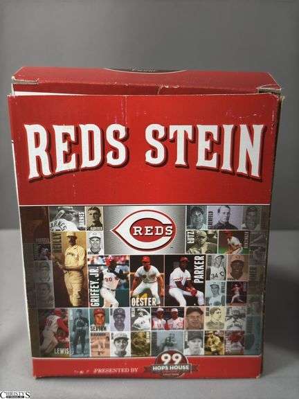 2 Baseball Steins.  Reds Stein 99 Hops House in Box and Made in Brazil Avon Baseball  Stein with Lid