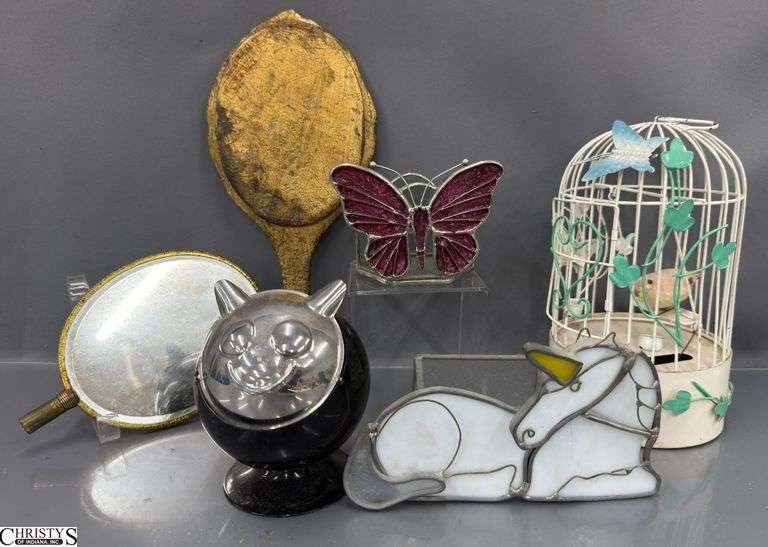 Votive Candle Holders, Musical Bird Cage, Hand Mirrors, Cat Ashtray - 9" of birdcage image
