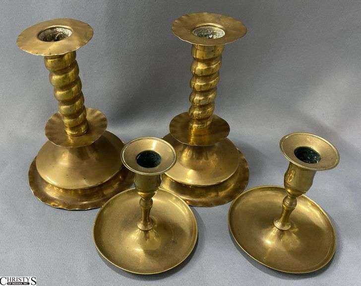 4pcs, 2 Pair Brass Candle Sticks Larger 6.5" Tall image