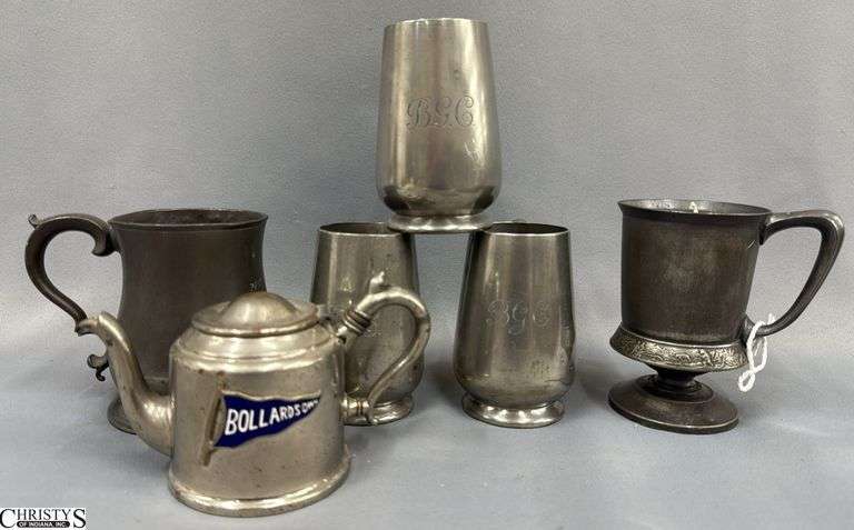 6pcs, Pewter and Other Items, Tallest Pint Tankard image