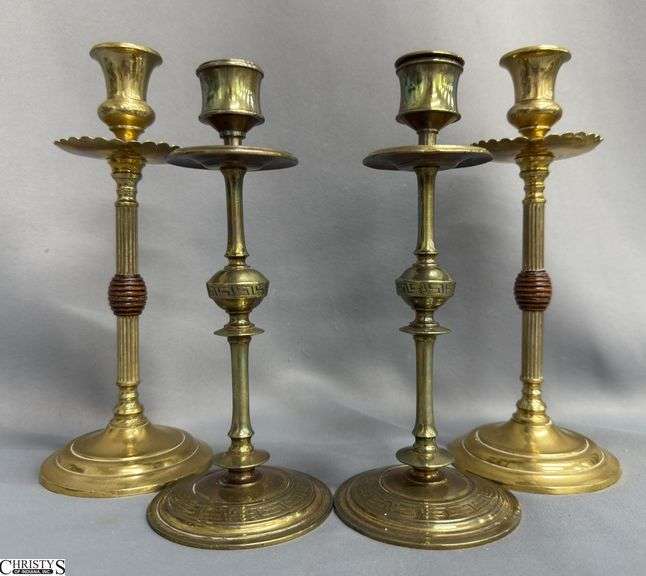 4pcs 2 Pair of Brass Candle Sticks, Beehive, Tallest Pair 9" image