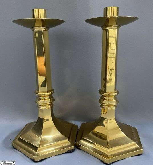 Pair of Brass Sudbury Candle Holders 6"X12.5" Tall image