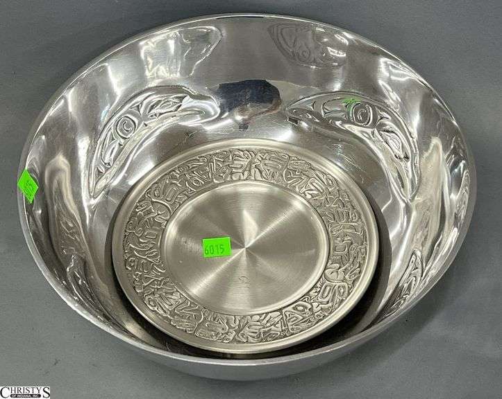 Alaskan Pewter Bowl 12" Diameter and Plate image