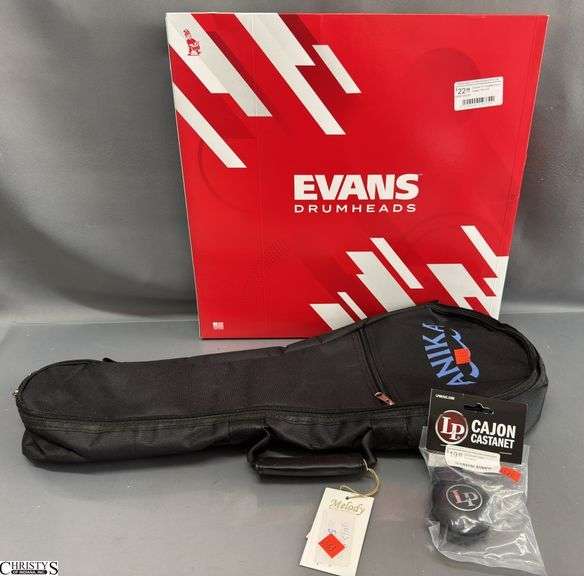 Evans 16" Drum Head, Ukulele Bag, Small Cajon Castanet image