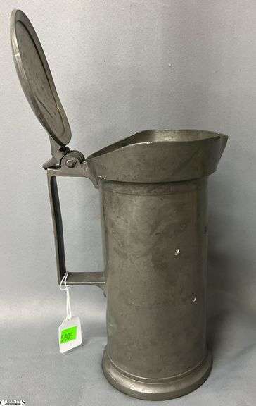 Pewter Double Litre Measuring Pitcher, Some Bends and Denting image