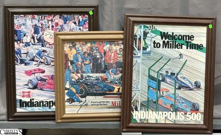 3 Racing Prints in Plastic Frames 28x22 Including A.J. Foyt, Al Unser Sr. and Closest Finish in Indy 500 image