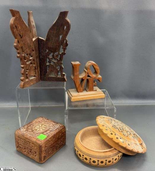 LOVE Wooden Sculputure, East Indies Wood Accent Pieces, 4pcs - 5" x 5" of Love (has chip) image