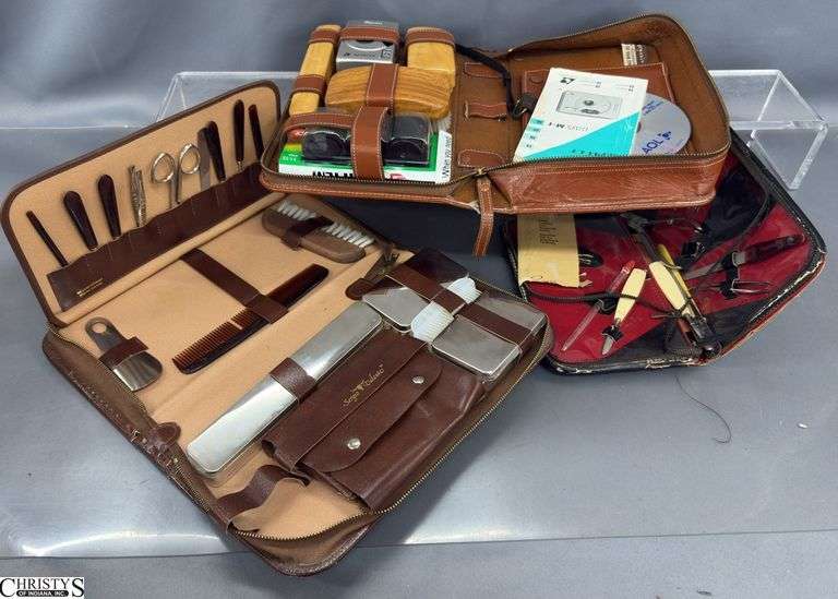 3 Personal Care Travel Kits, Shoe Shine, Manicure - Missing pieces - 11" of largest case image