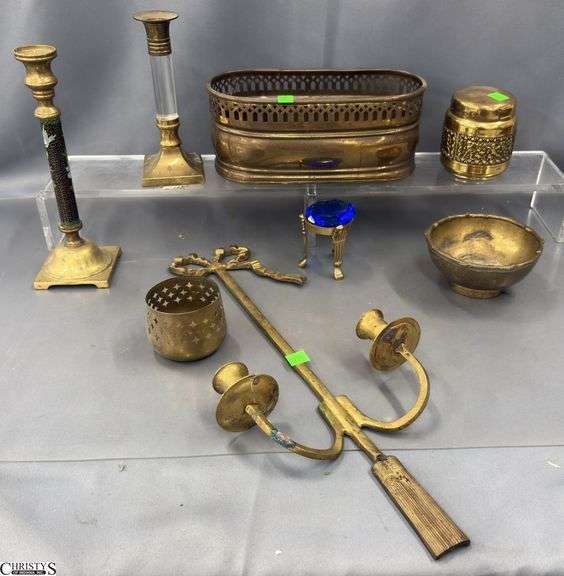 Brass Decorative Accents, Candleholders, Planter, Misc - 18" of largest image