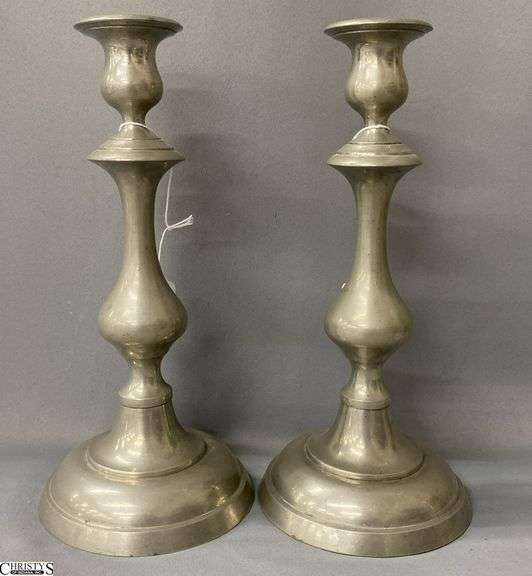 Pair of Pooles Pewter Candle Sticks, 10.25" image
