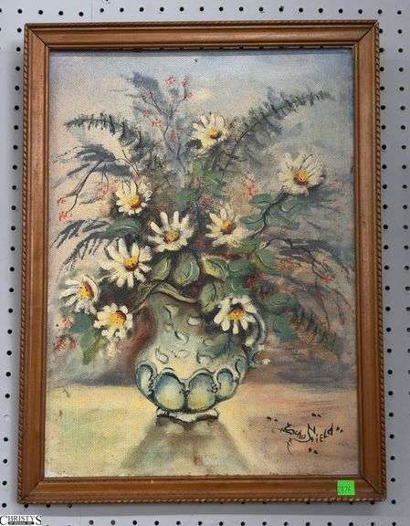 Signed Floral Still Life Oil on Board - 17" x 22.5" of frame image