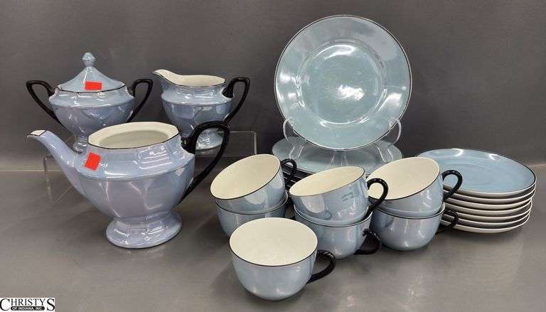 Bavarian Blue Lustre Tea Service Pieces - 7.5" of largest plate - Approx 24 pcs - 1 lid has repaired damage image