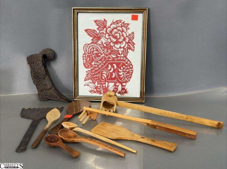 Carved Wooden Tools, Framed Cutout Art - 12" x 9" of frame image