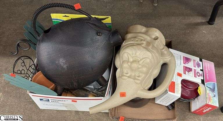 Composite Gnome Watering Can, Metal Pig Decor, Solar Lights, Hummingbird Feeder, Garden Markers, Pots, Chimes image
