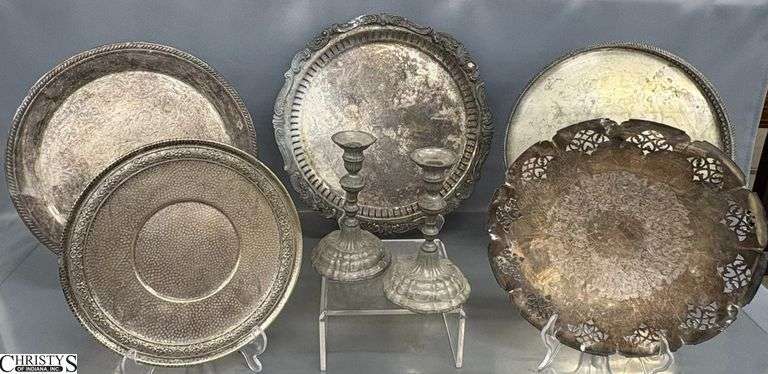 7pcs Silverplate, Trays, Candlesticks - 14" of largest image