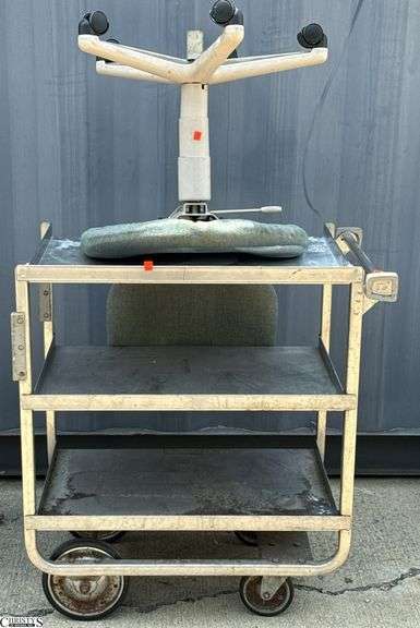 Stainless Bus Cart and Damaged Chair, 33"x19x35" image