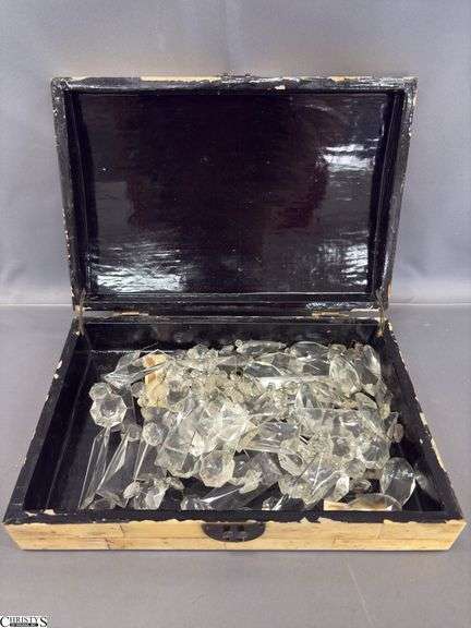 Etched Decorative Box with Chandelier Prisms - 12" x 8" of box , some damage to lid image