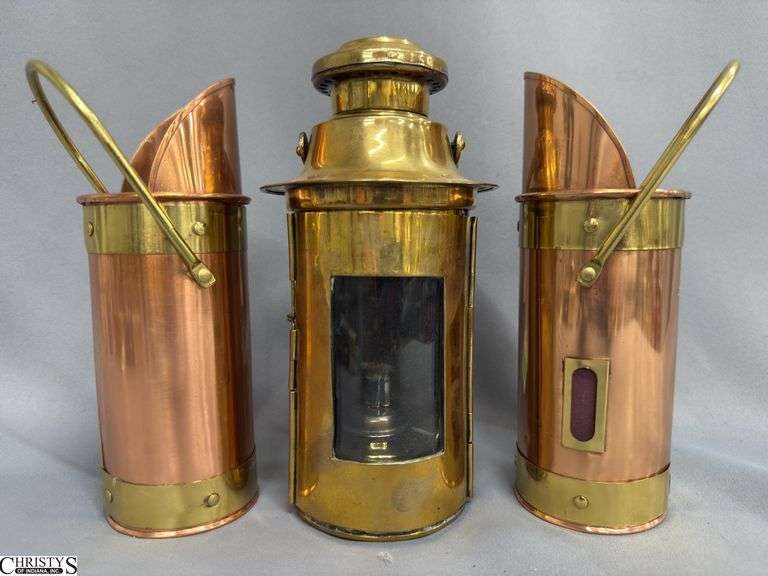 Copper and Brass Match Holders and Lantern 8" image