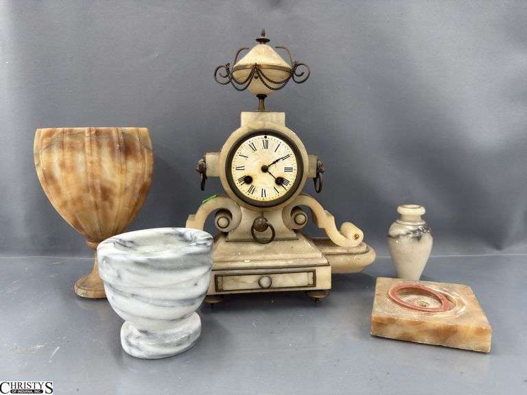 Marble Clock and Lamp Parts and Pieces - 11" of largest, some damage image