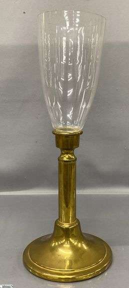 Brass Candle Holders with Glass Shade, Overall 16" image