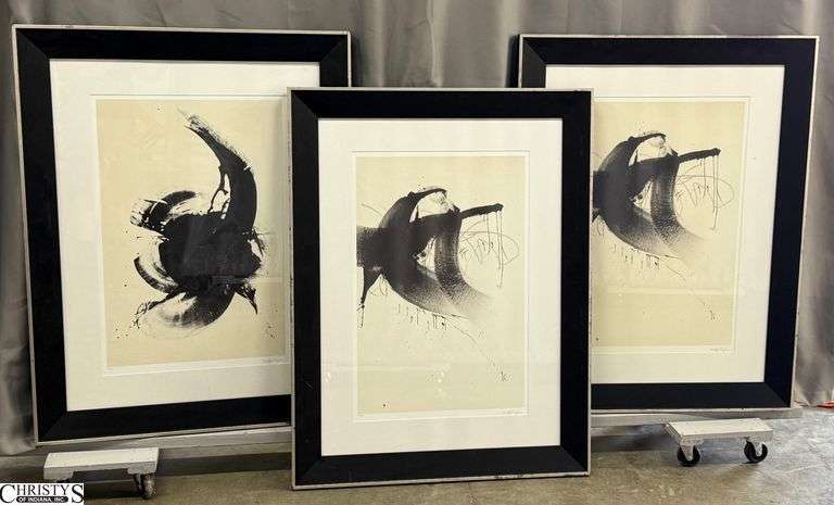3 Framed Paragon Kelly Rogers Abstract Art Prints - 35.5" x 46" of each frame, some chipping to frames image