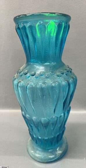 Mid Century Light Blue Pressed Glass Vase - 9" image