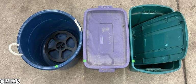 2 Empty Plastic Storage Totes, Muck Bucket image